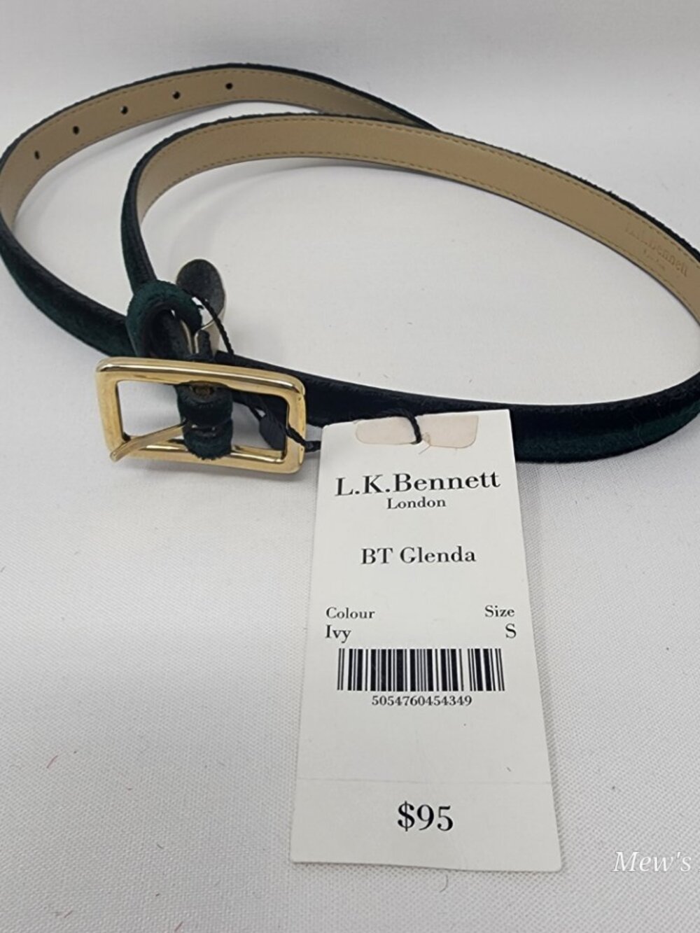 L.K.Bennett Belt BT Glenda Style in Ivy (Green) Color, Size S; Made in Italy